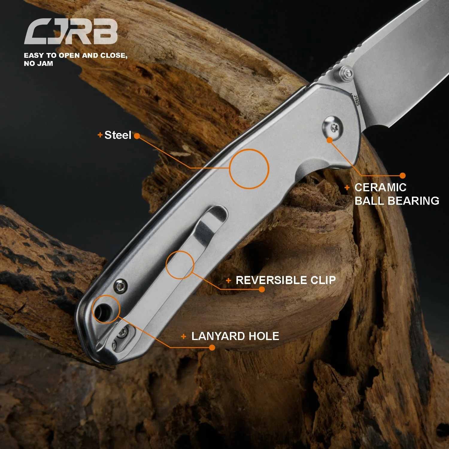 CJRB Pyrite J1925 AR-RPM9 Steel Blade Steel Handle Folding Knives - STEEL (J1925-ST) - Image 3
