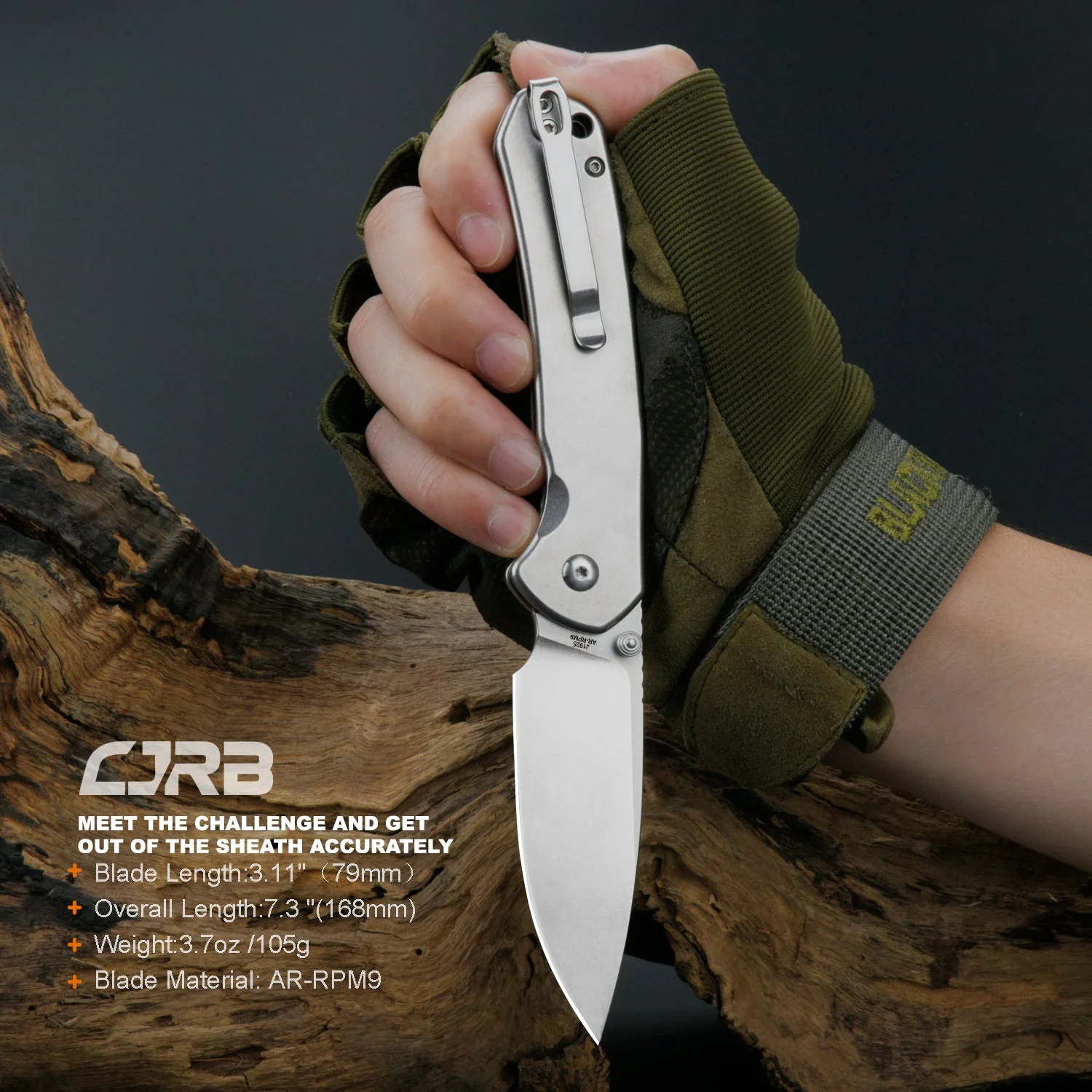 CJRB Pyrite J1925 AR-RPM9 Steel Blade Steel Handle Folding Knives - STEEL (J1925-ST) - Image 5