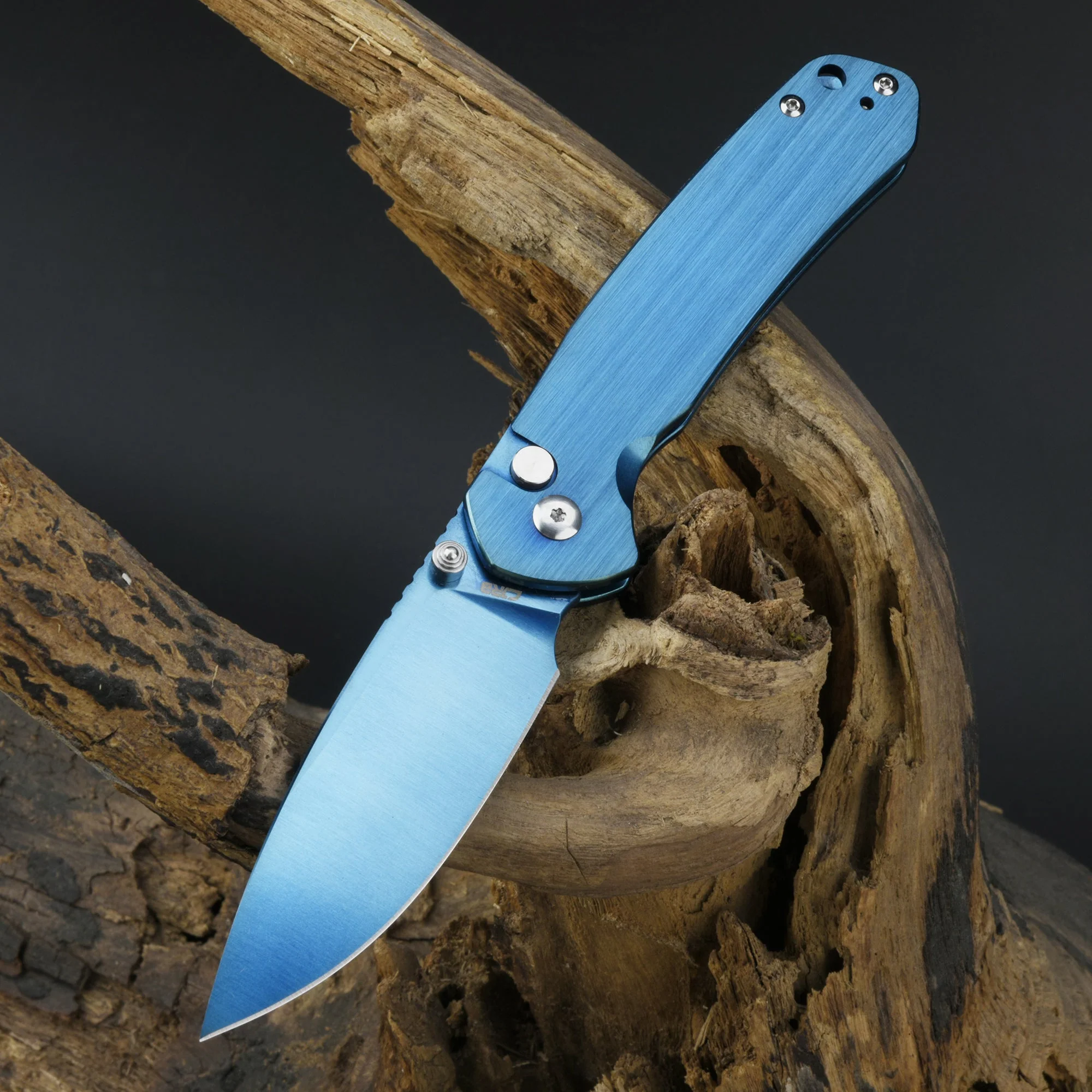 CJRB Pyrite J1925 AR-RPM9 Steel Blade Steel Handle Folding Knives Blue - Image 12