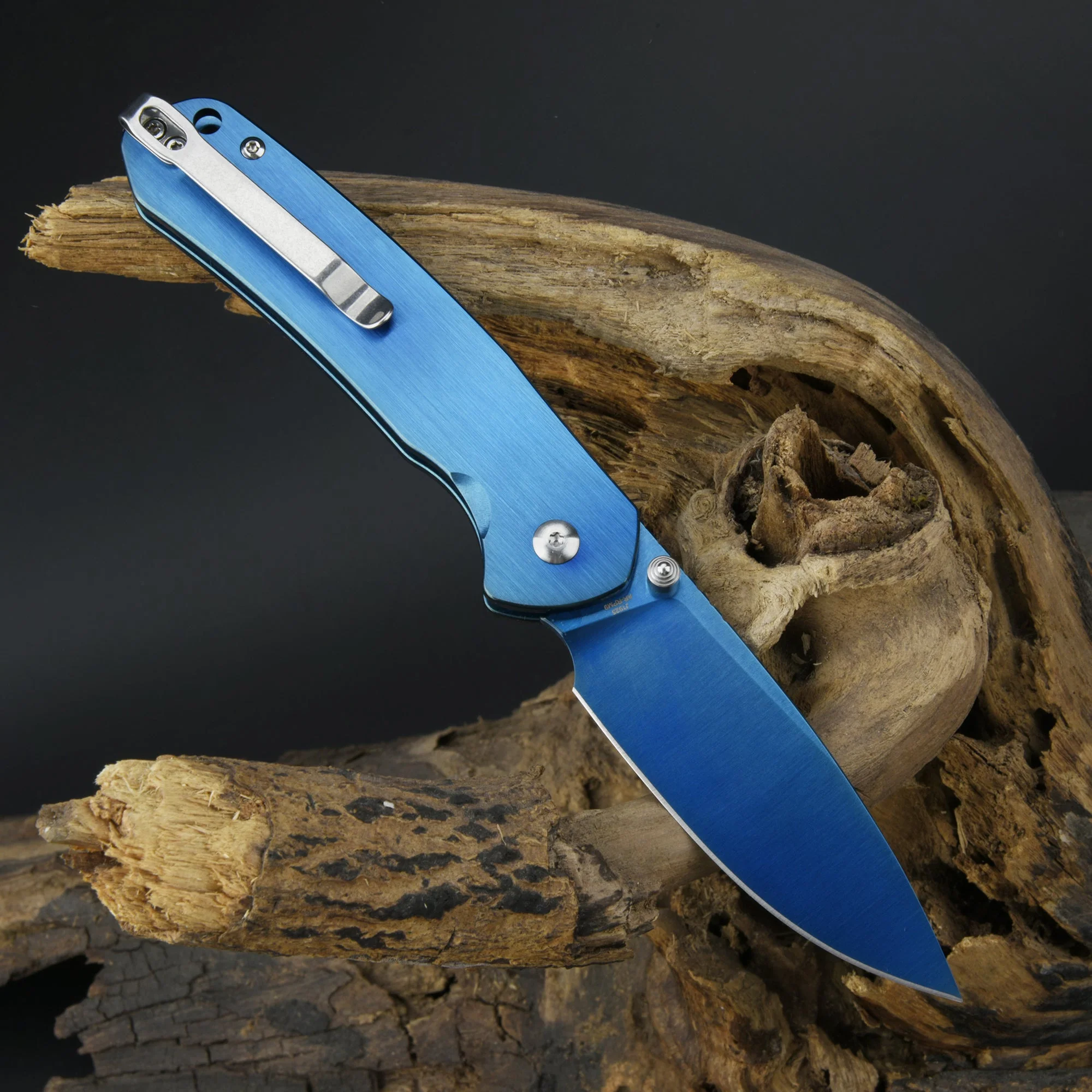 CJRB Pyrite J1925 AR-RPM9 Steel Blade Steel Handle Folding Knives Blue - Image 13