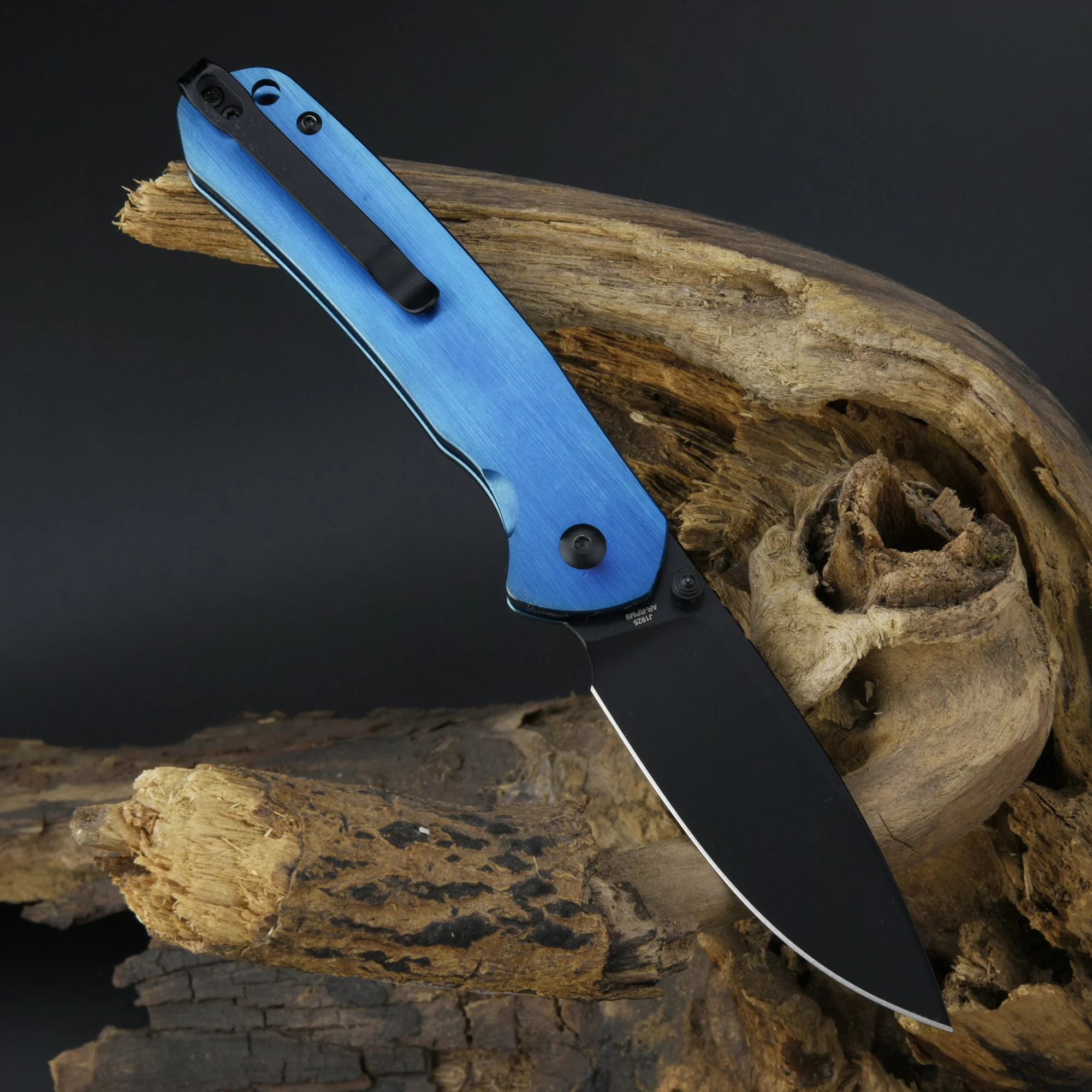 CJRB Pyrite J1925 AR-RPM9 Steel Blade Steel Handle Folding Knives Blue - Image 3