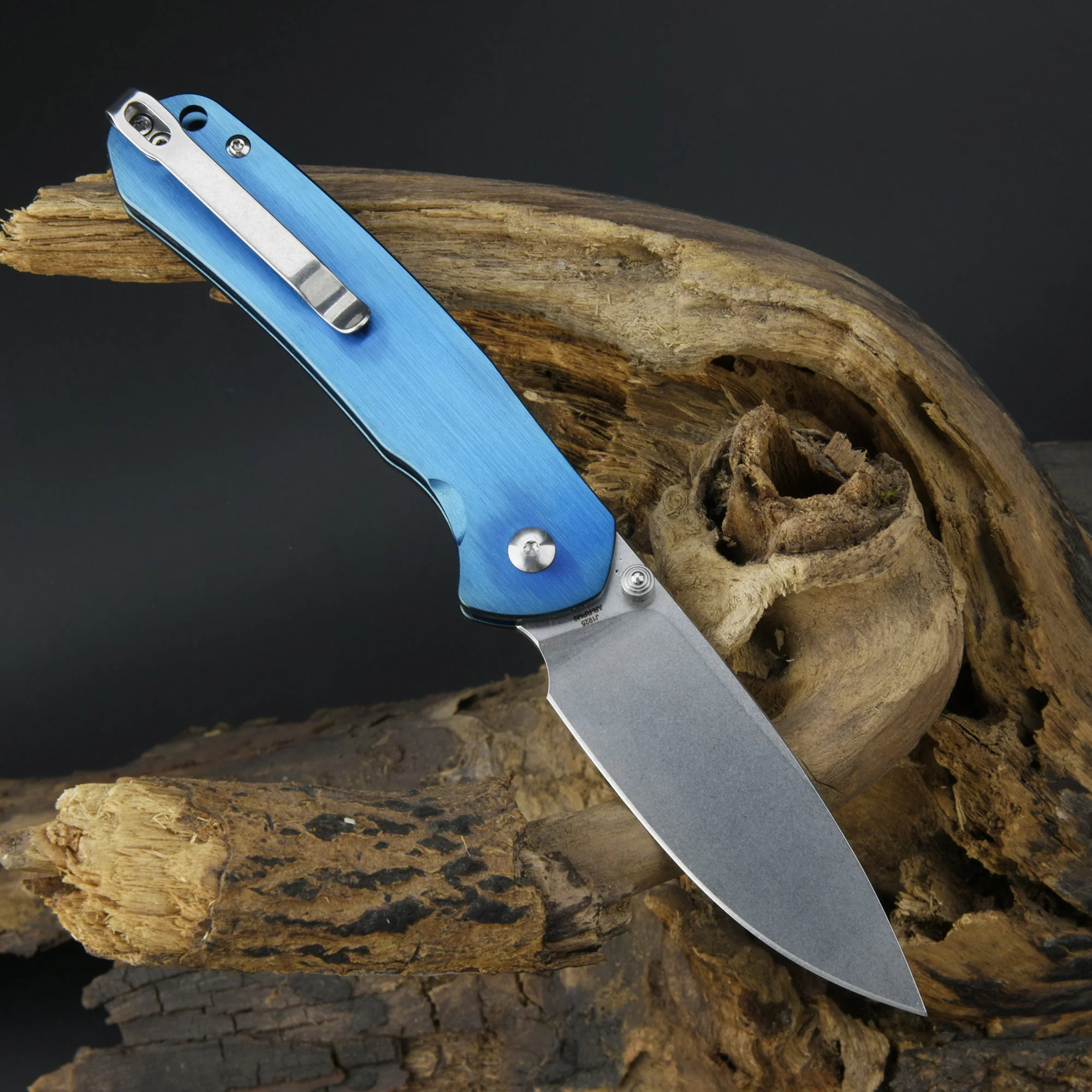CJRB Pyrite J1925 AR-RPM9 Steel Blade Steel Handle Folding Knives Blue - Image 7