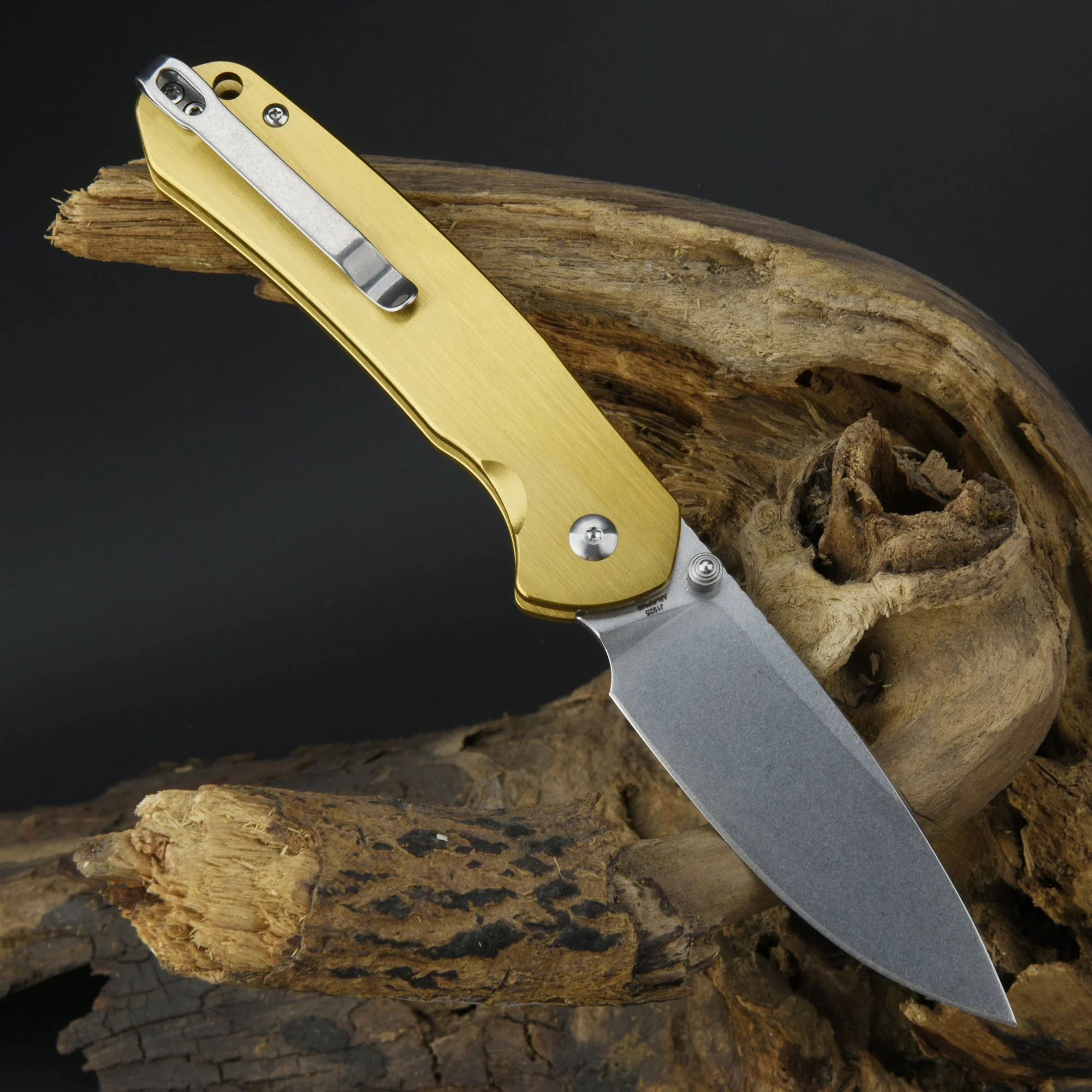 CJRB Pyrite J1925 AR-RPM9 Steel Blade Steel Handle Folding Knives Brass Colorer - Image 10
