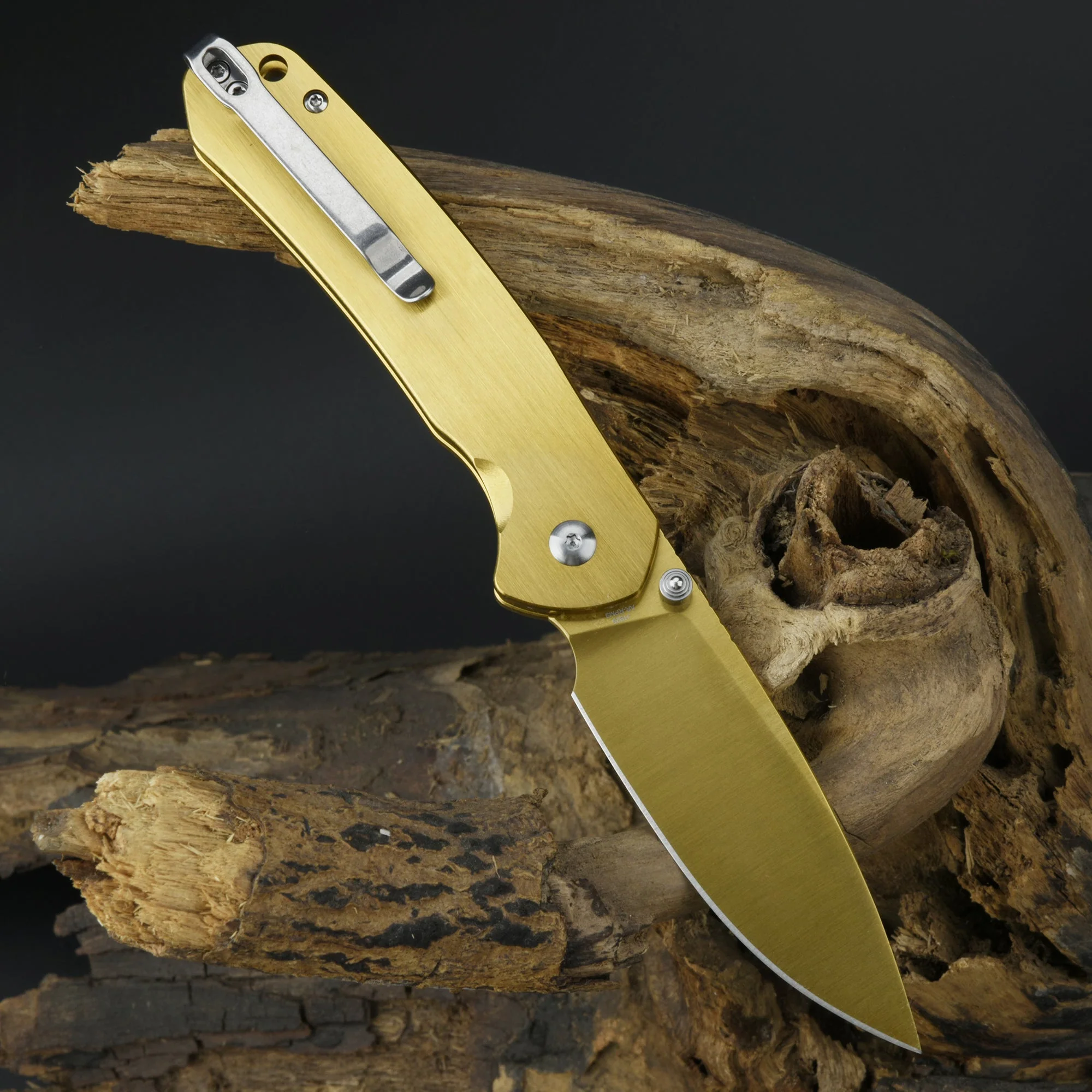 CJRB Pyrite J1925 AR-RPM9 Steel Blade Steel Handle Folding Knives Brass Colorer - Image 12