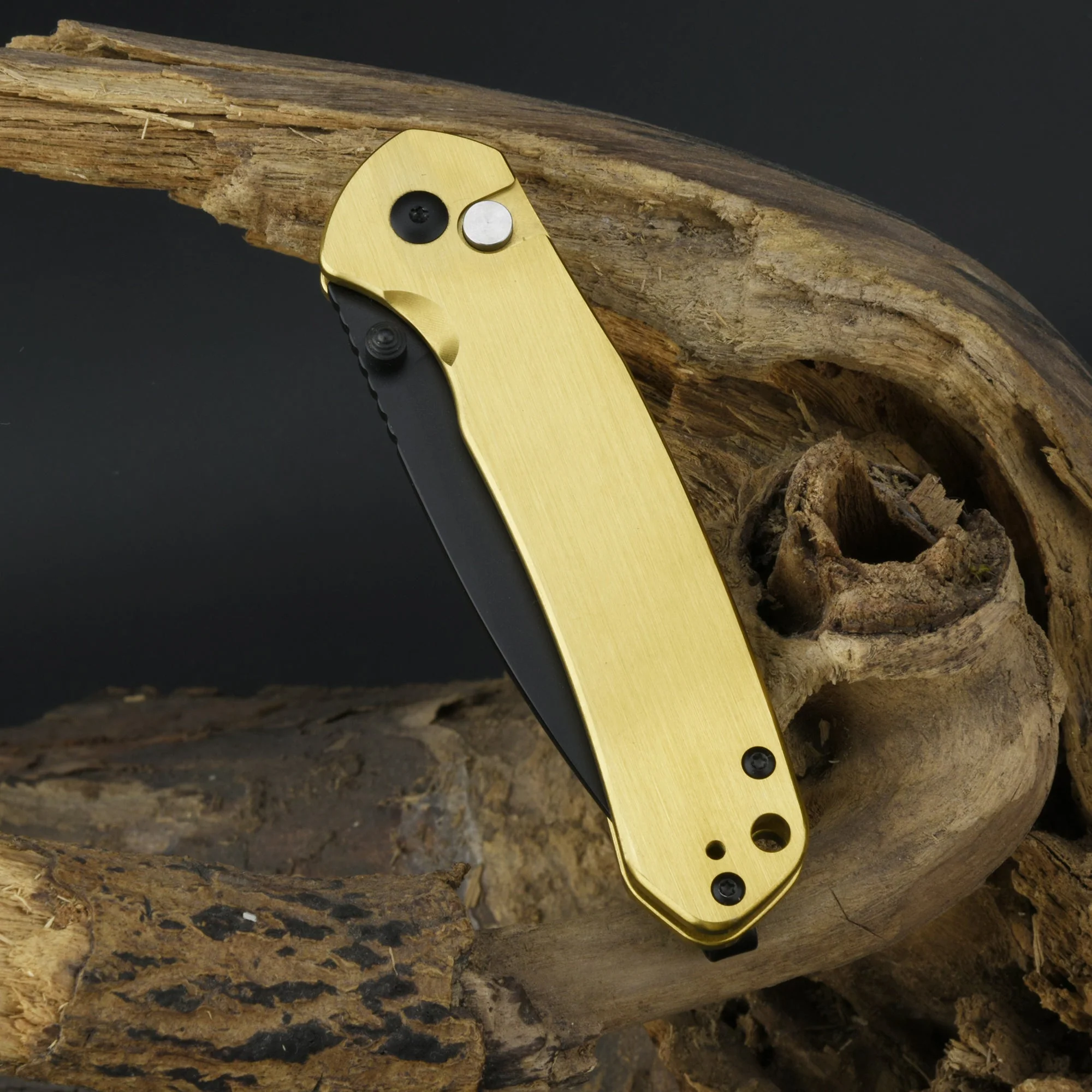 CJRB Pyrite J1925 AR-RPM9 Steel Blade Steel Handle Folding Knives Brass Colorer - Image 4