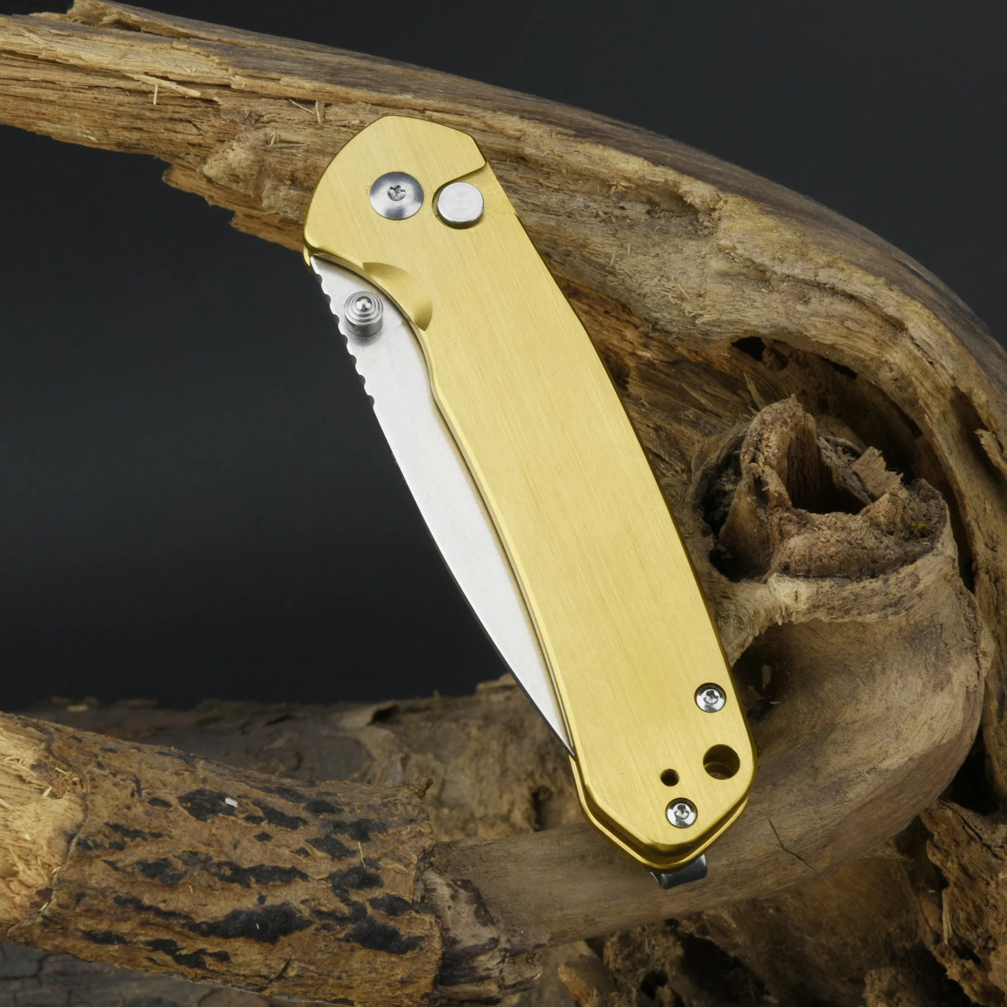 CJRB Pyrite J1925 AR-RPM9 Steel Blade Steel Handle Folding Knives Brass Colorer - Image 8