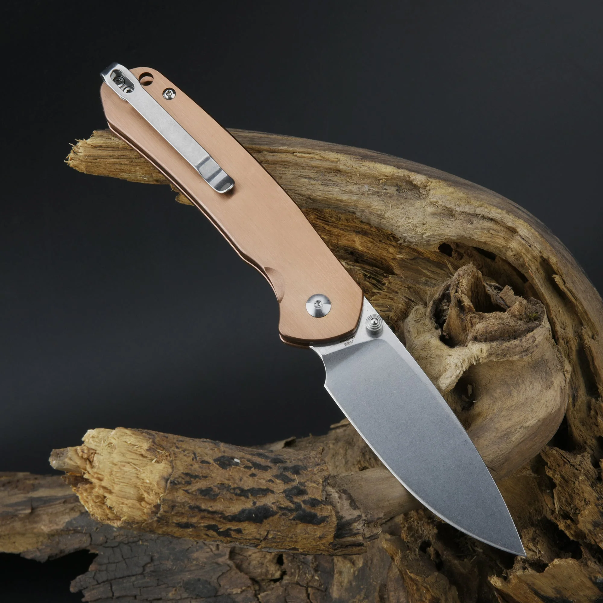 CJRB Pyrite J1925 AR-RPM9 Steel Blade Steel Handle Folding Knives Copper Colored - Image 7