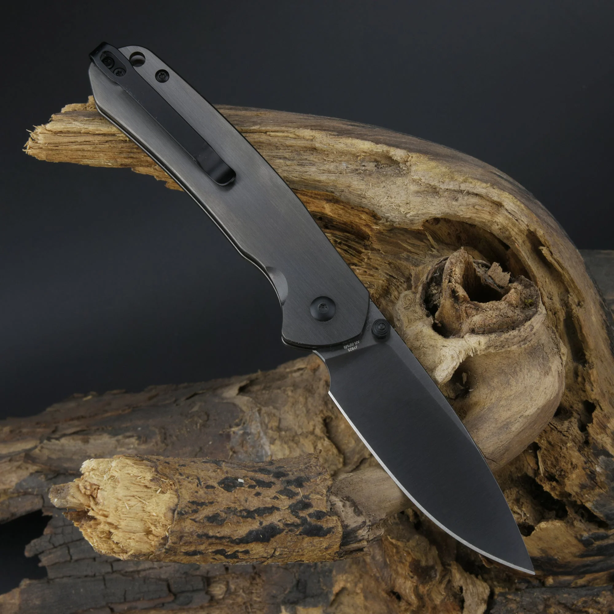 CJRB Pyrite J1925 AR-RPM9 Steel Blade Steel Handle Folding Knives Smoky Gray - Image 12