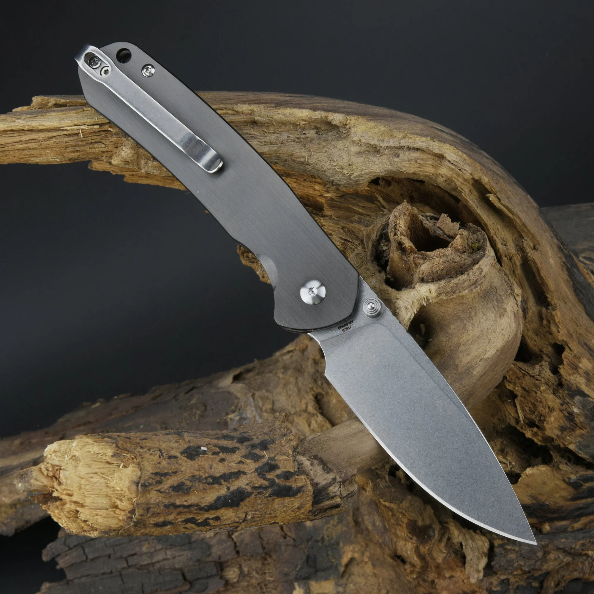 CJRB Pyrite J1925 AR-RPM9 Steel Blade Steel Handle Folding Knives Smoky Gray - Image 7