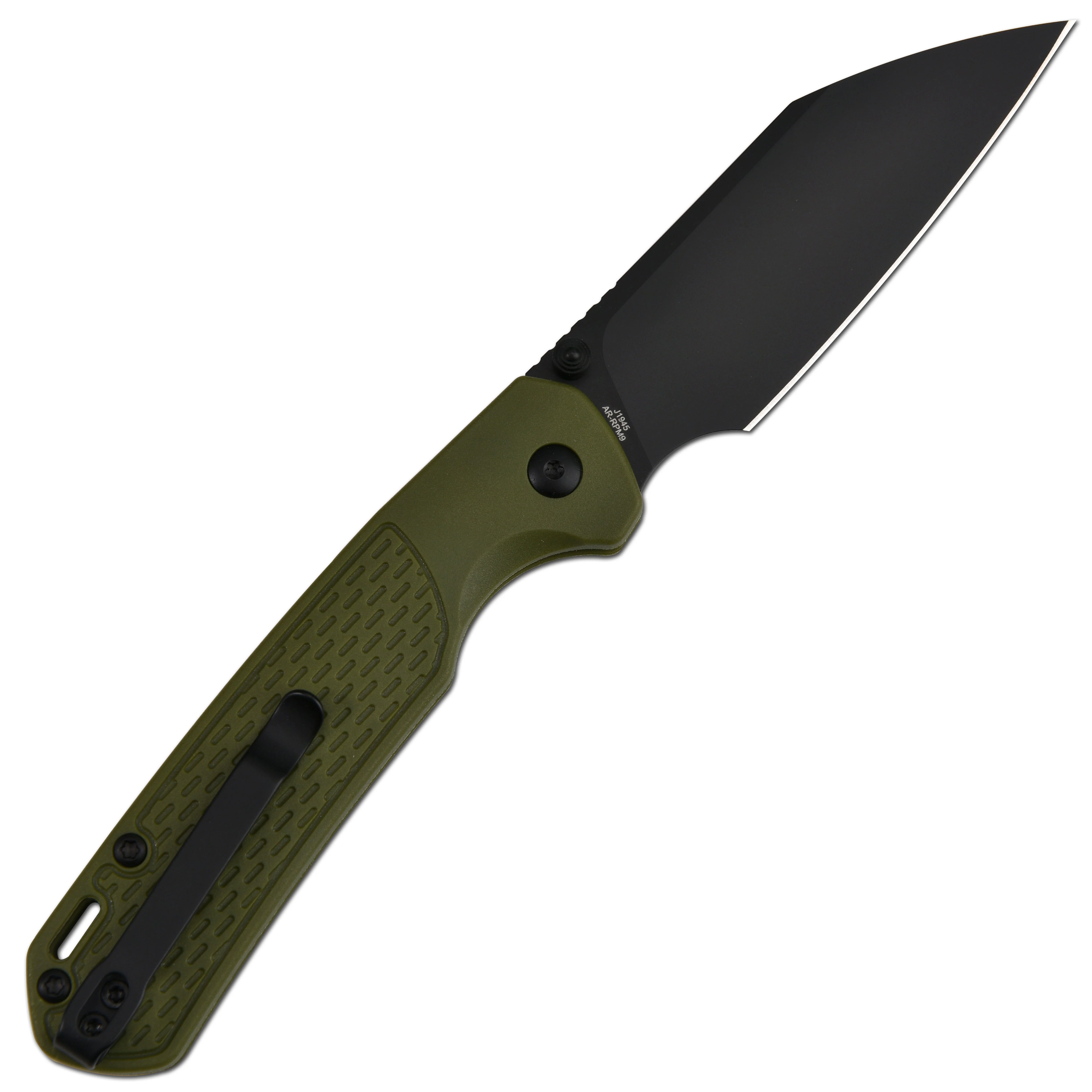 CJRB Pyrite-Light J1945 AR-RPM9 Steel Blade FRN Handle Folding Knives - Black PVD / Green (J1945-BGN) - Image 9