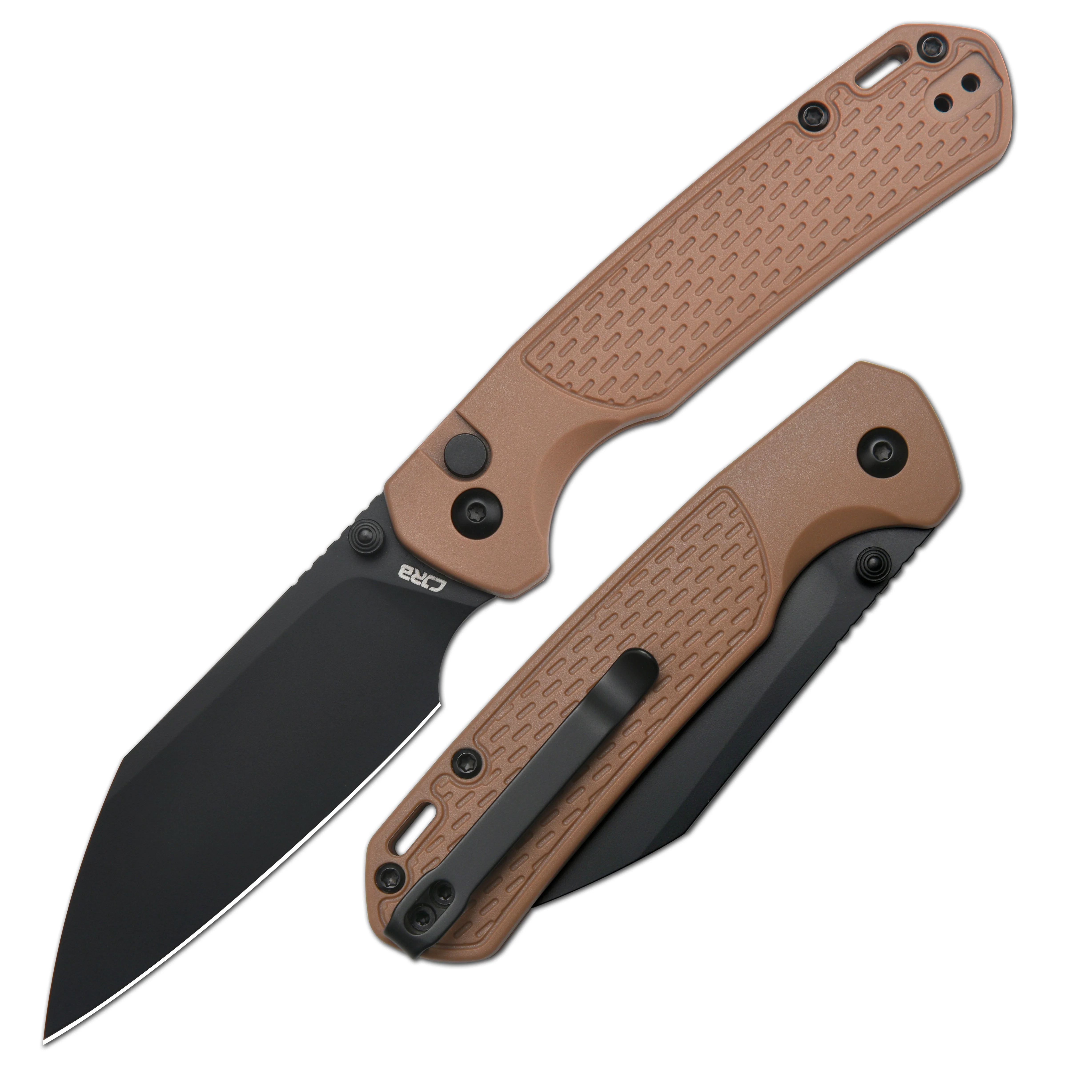 CJRB Pyrite-Light J1945 AR-SFII Steel FRN Handle Folding Knives - Brown FRN Handle/Black PVD Blade (J1945-BBN) - Image 7