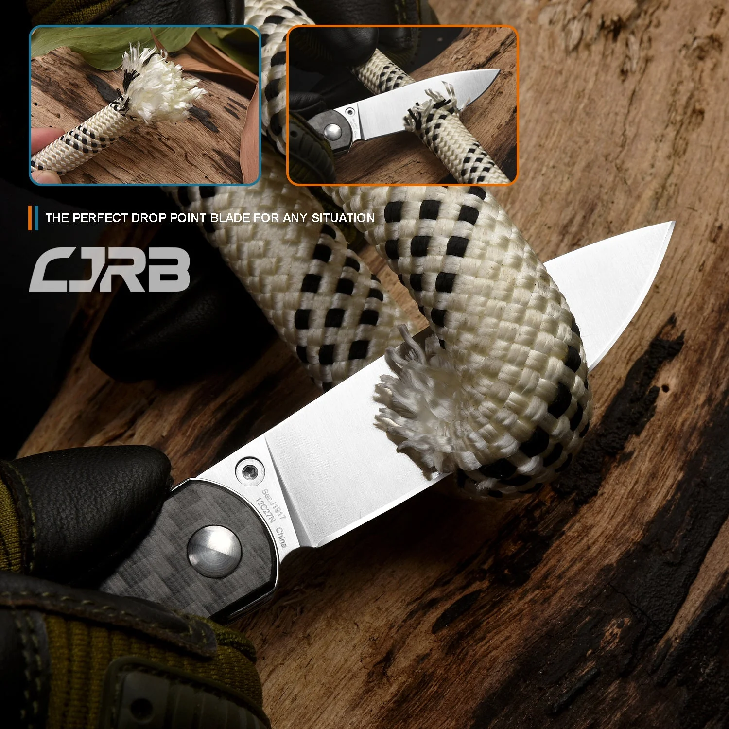 CJRB Ria J1917 12c27 Blade Carbon Fiber Handle Folding Knives - Image 7