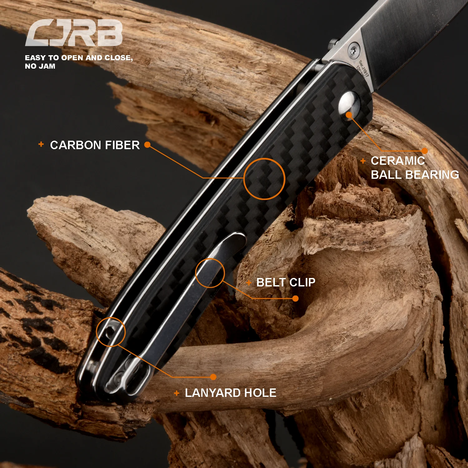 CJRB Ria J1917 AR-RPM9 Steel Blade Marbled Carbon Fiber Handle Folding Knives - Image 3