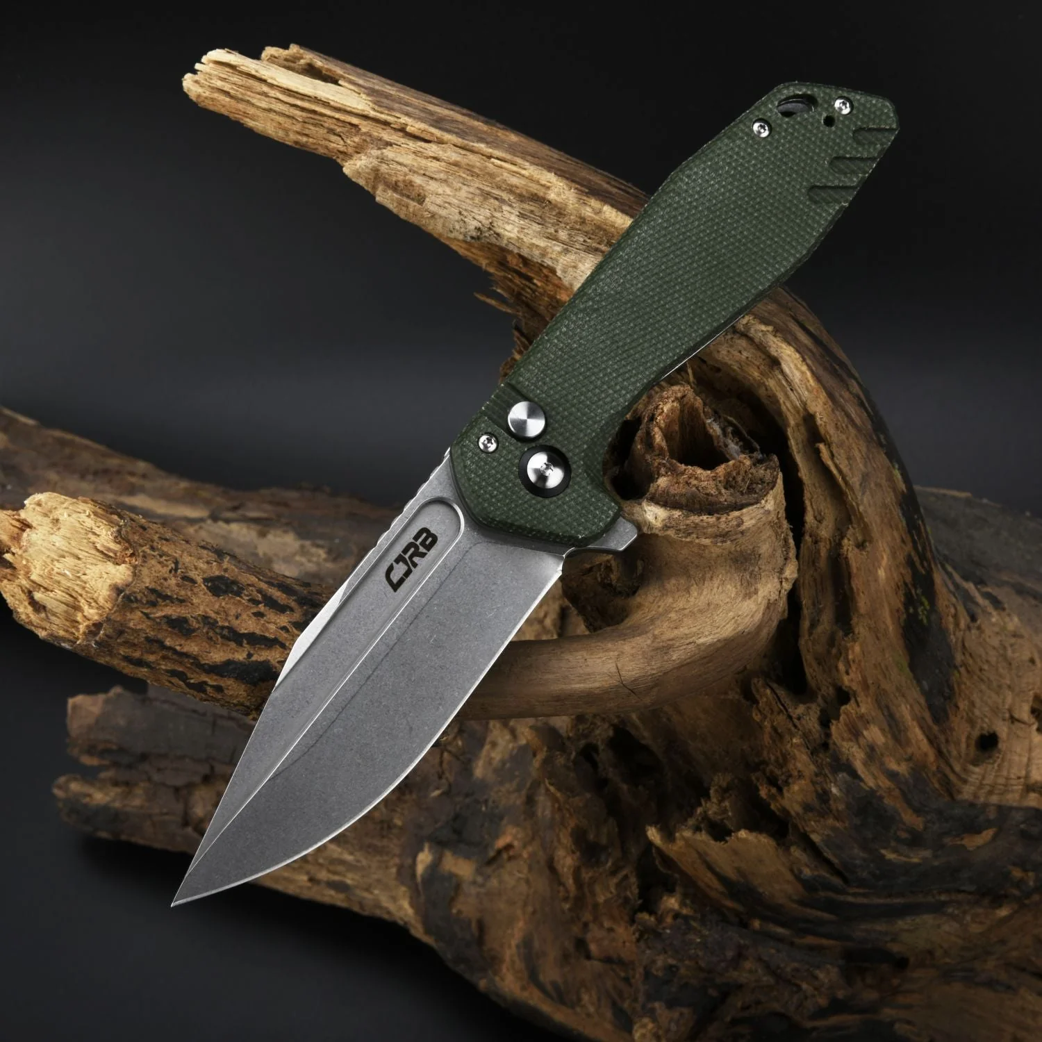 CJRB Riff J1928 AR-RPM9 Steel Blade Micarta Handle Folding Knives - Stone Wash / Green Micarta (J1928-MGN) - Image 3