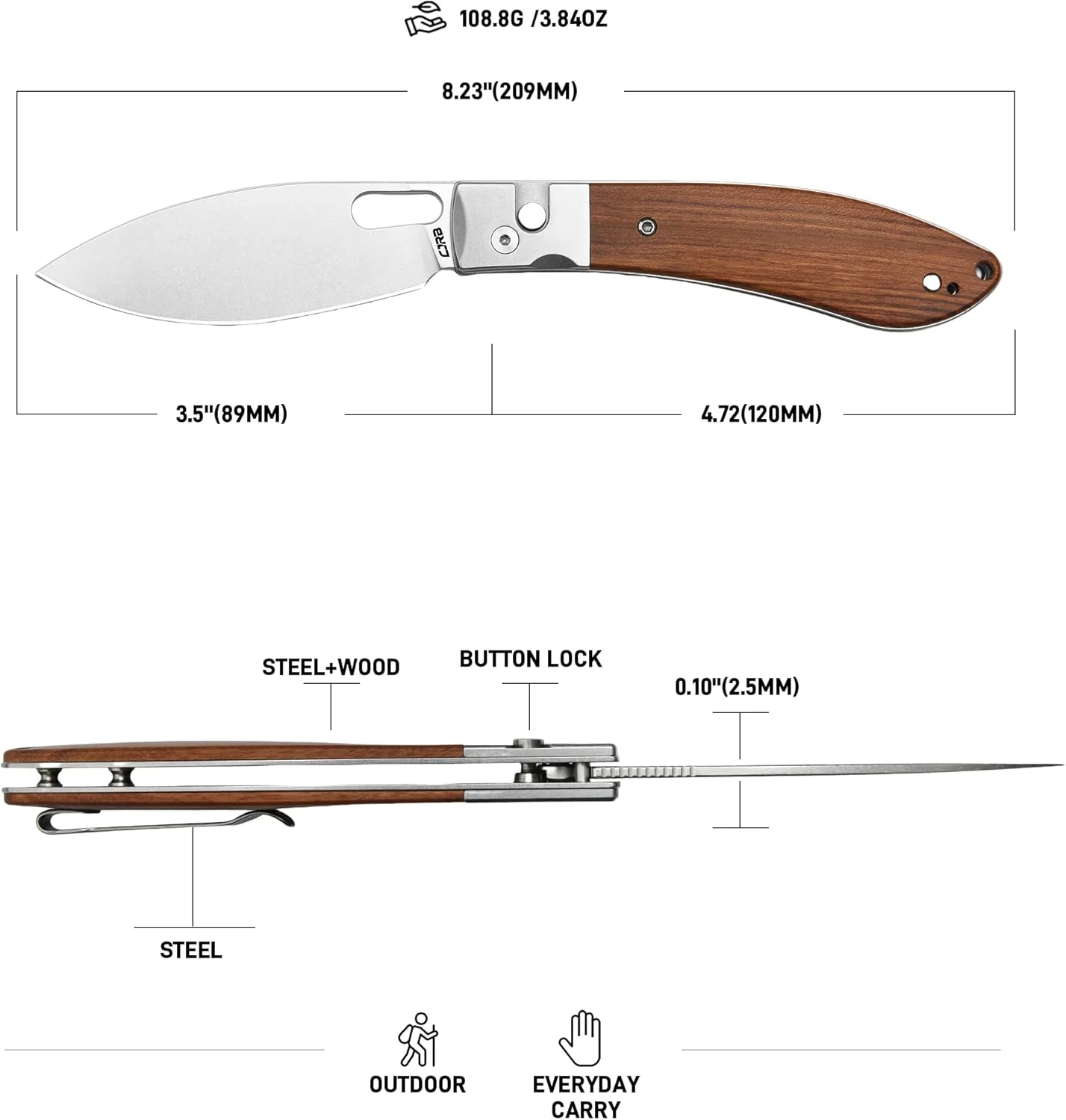 CJRB Sasaya J1959 AR-RPM9 Steel Blade Wood Handle Folding Knives - Image 11