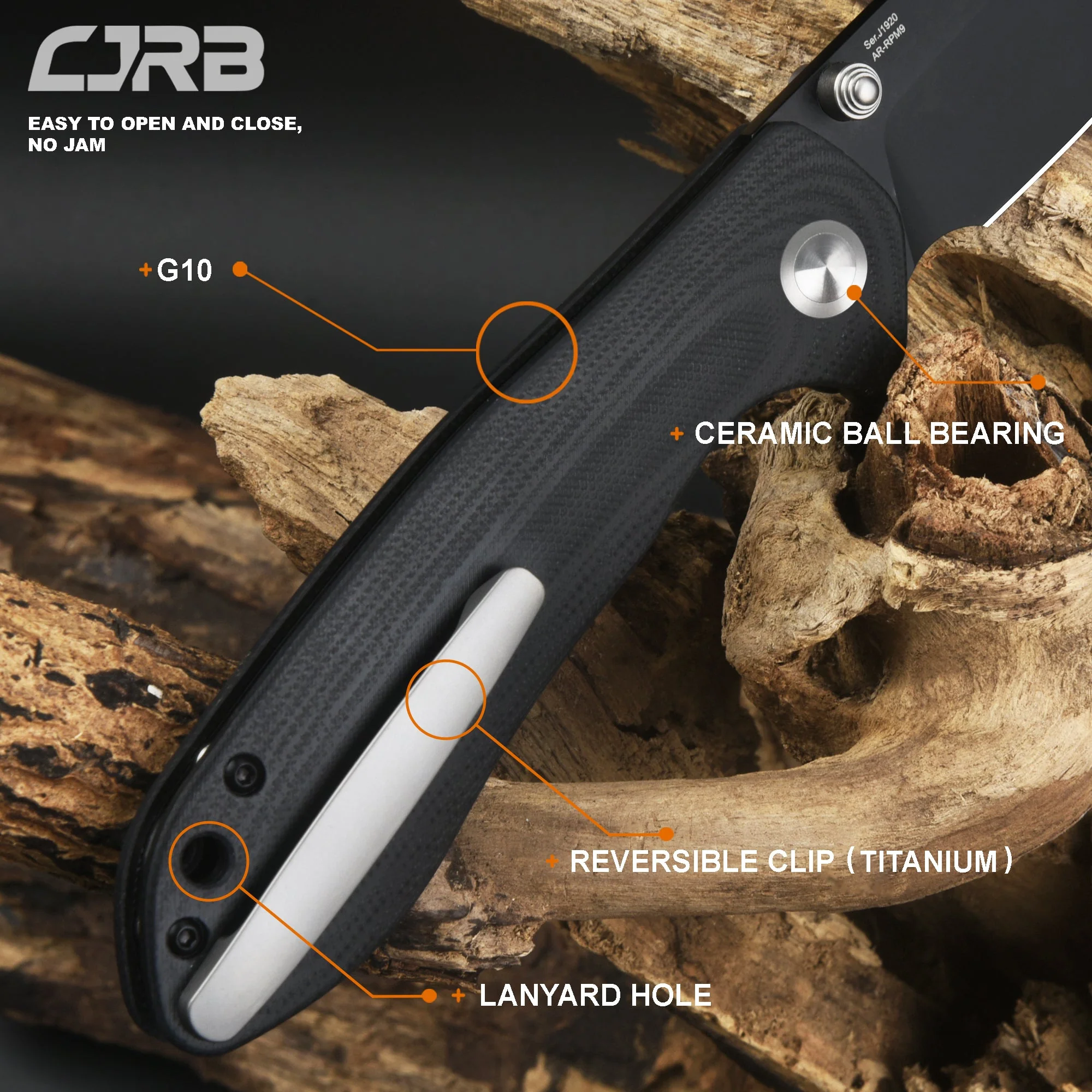 Cjrb Scoria J1920 AR-RPM9 Steel Black Pvd Blade Black G10 Handle Tactical Knives Folding Knives Edc Knives - Image 3