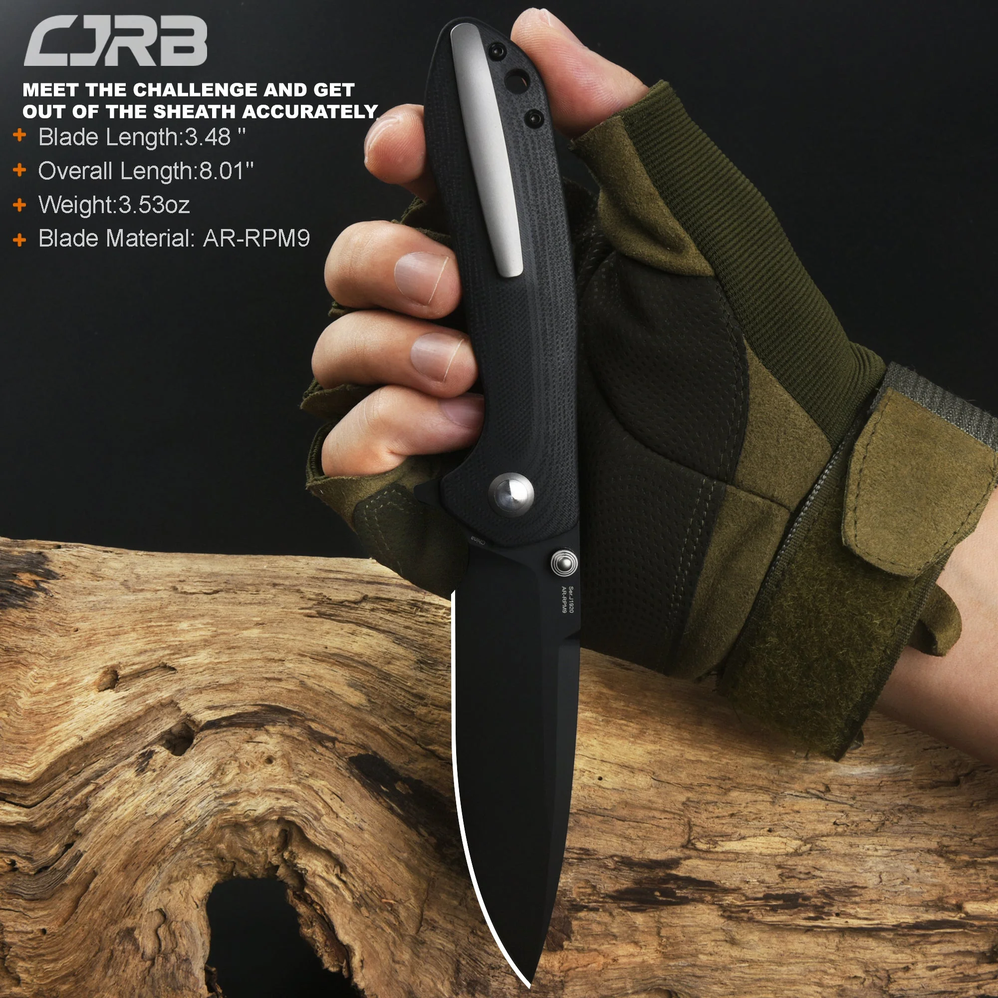 Cjrb Scoria J1920 AR-RPM9 Steel Black Pvd Blade Black G10 Handle Tactical Knives Folding Knives Edc Knives - Image 6