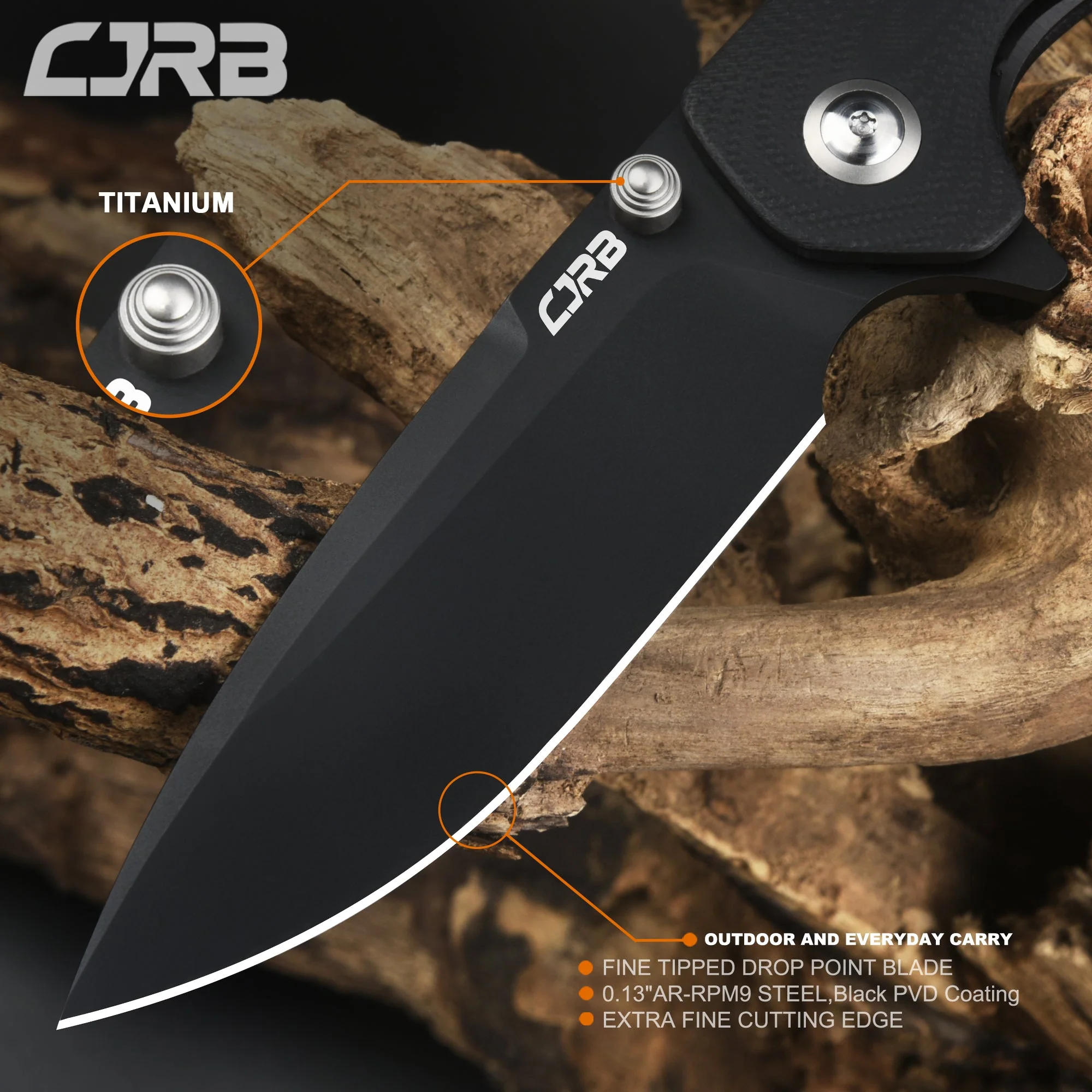 Cjrb Scoria J1920 AR-RPM9 Steel Black Pvd Blade Black G10 Handle Tactical Knives Folding Knives Edc Knives - Image 7