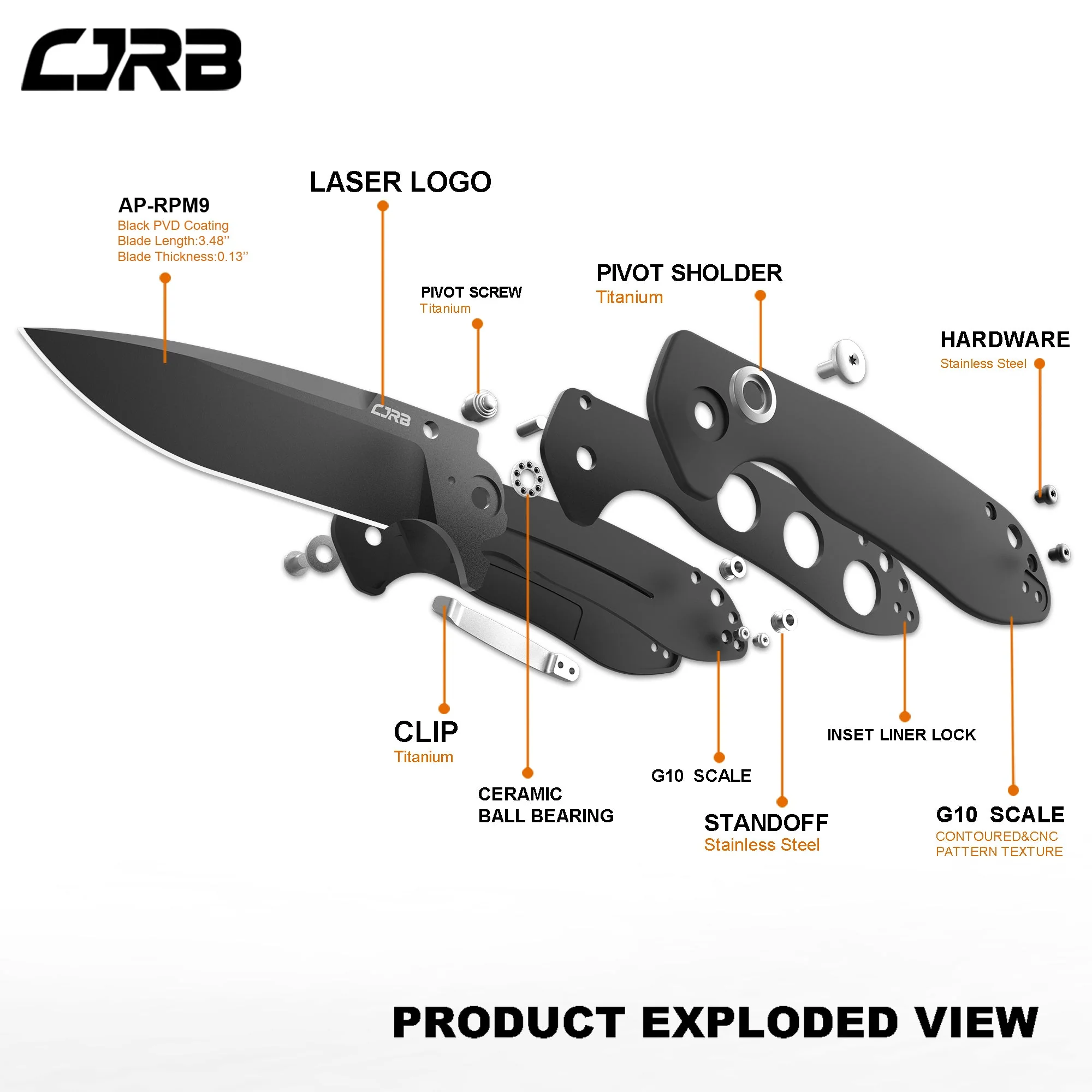 Cjrb Scoria J1920 AR-RPM9 Steel Black Pvd Blade Black G10 Handle Tactical Knives Folding Knives Edc Knives - Image 8