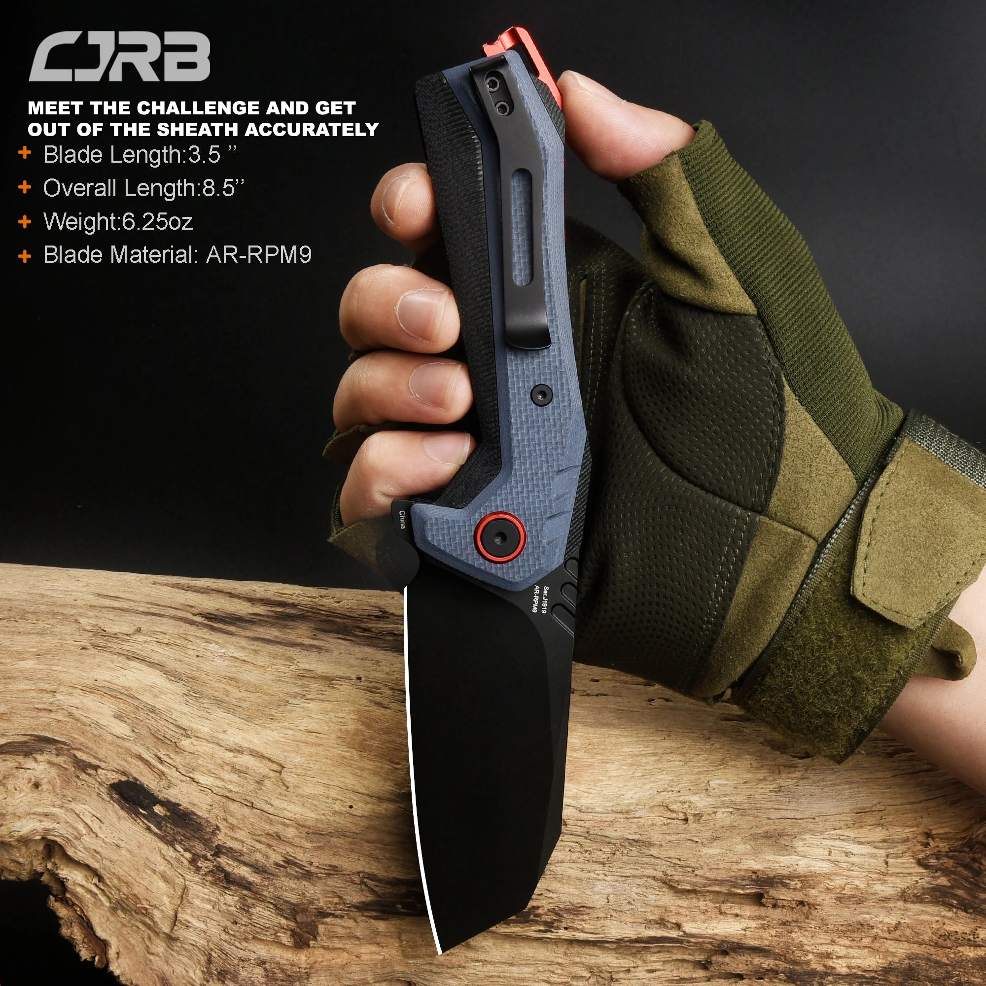 CJRB Tigris J1919 AR-RPM9 Steel Black Pvd Blade Black&Blue G10 Handle Pocket Knives Folding Knives Edc Knives - Image 7