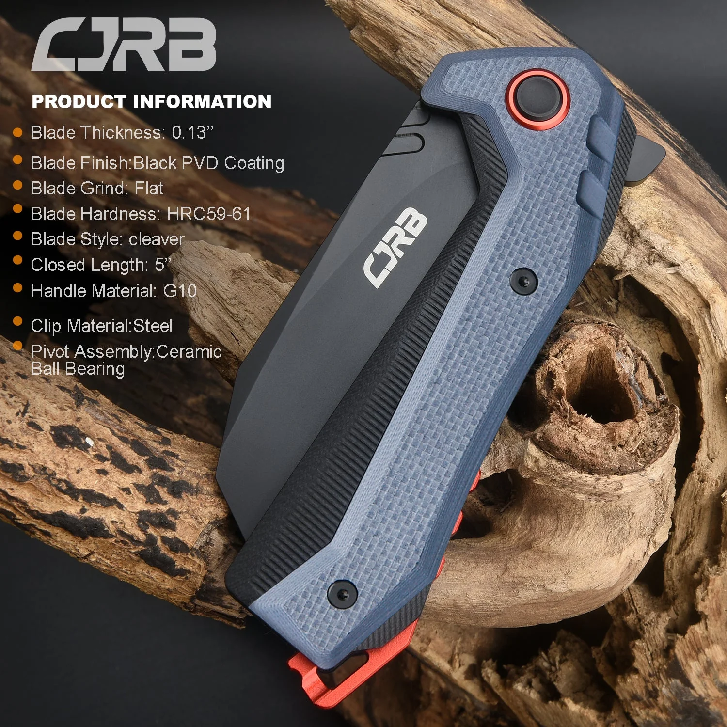 CJRB Tigris J1919 AR-RPM9 Steel Black Pvd Blade Black&Blue G10 Handle Pocket Knives Folding Knives Edc Knives - Image 9