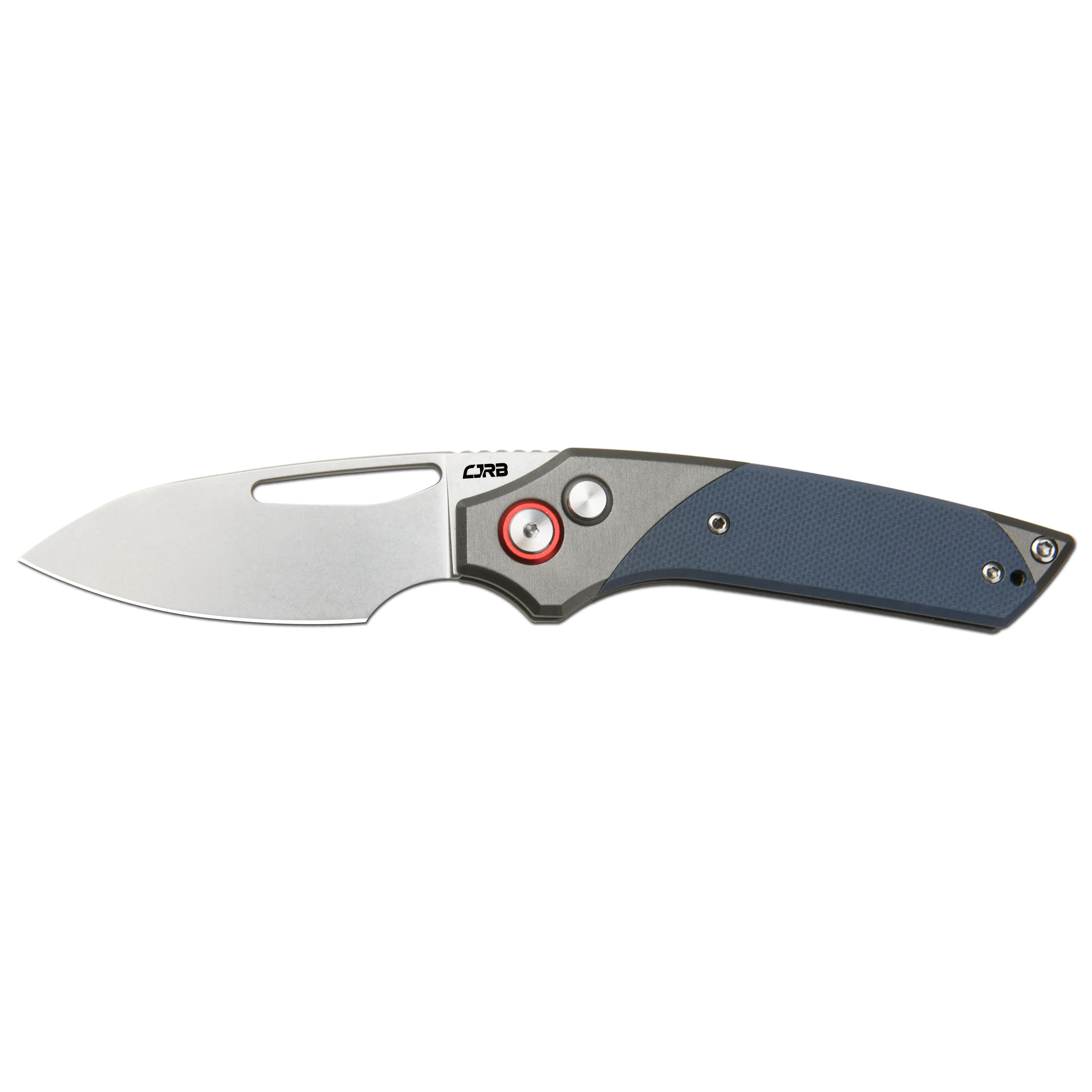 CJRB Version J1949 AR-RPM9 Blade Aluminum and G10 Handle Folding Knives - Stone Wash / Gray Aluminum& Blue G10 (J1949-GY) - Image 5