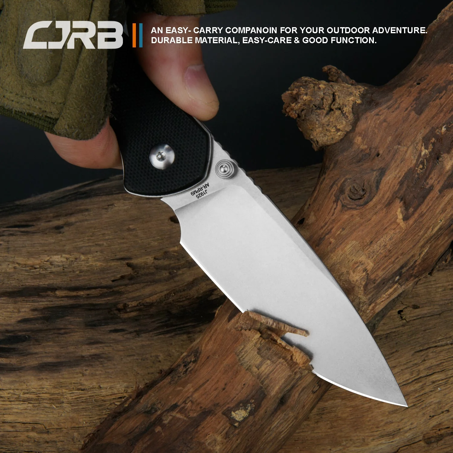 CJRB Pyrite J1925 AR-RPM9 Steel Stone Wash Blade G10 Handle Folding Knives - Black (J1925-BK) - Image 7